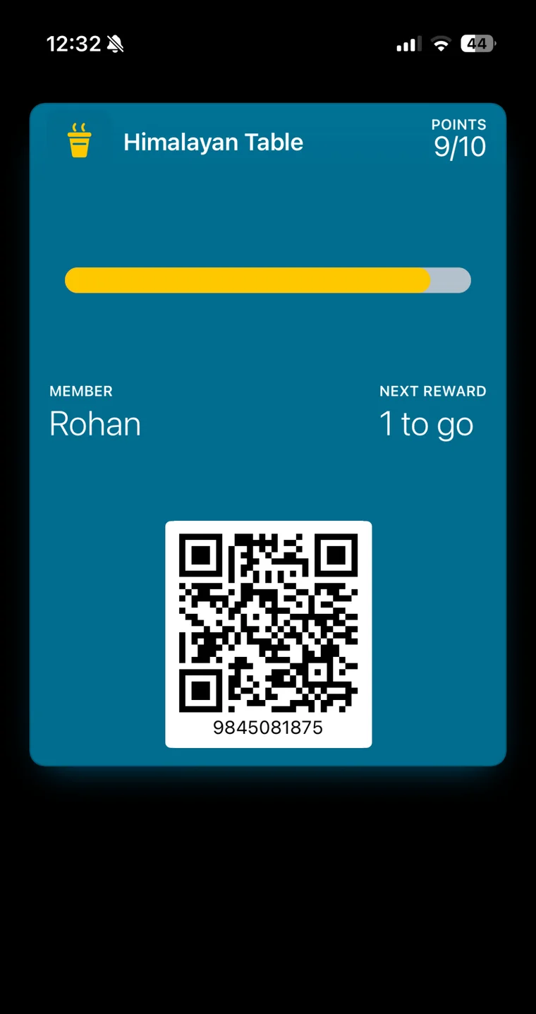 The Retriever stamp card open in Apple Wallet